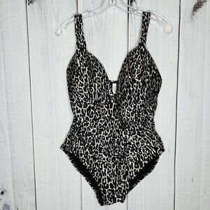 Calvin Klein One Piece Bathing Suit Animal Print Women Sz 12 Logo